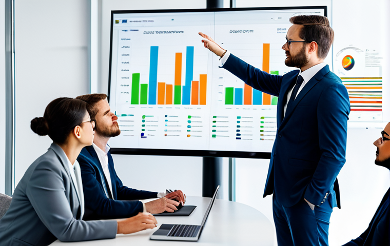 A group of diverse marketing professionals, men and women, in modest business suits and professional dress, collaborating intently around a large interactive digital display. The screen shows intricate data visualizations including charts, graphs, and customer journey maps, reflecting deep insights into consumer behavior and digital consumption patterns. They are in a bright, modern, high-tech office environment, filled with natural light, signifying a focus on data-driven strategy and continuous improvement. The atmosphere is focused and innovative. Fully clothed, appropriate attire, safe for work, perfect anatomy, correct proportions, natural pose, well-formed hands, proper finger count, natural body proportions, professional photography, high quality.