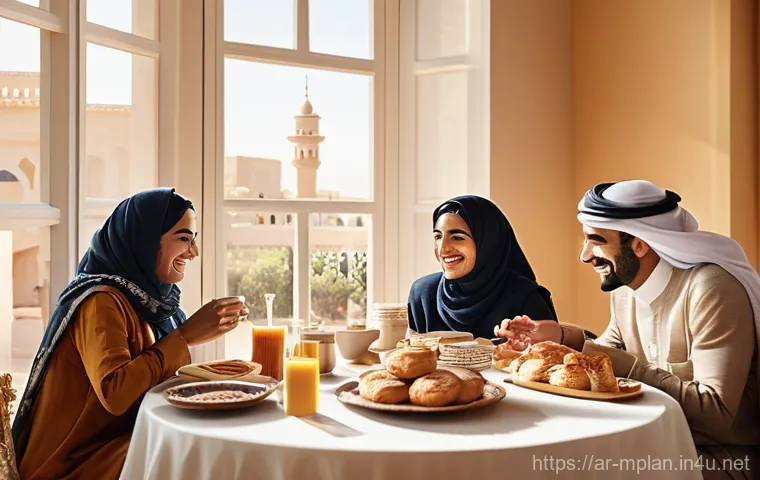 미디어 플래너의 광고 크리에이티브 아이디어 - **Prompt:** A heartwarming scene of an Arab family, a mother, father, and two children (a boy and a ...