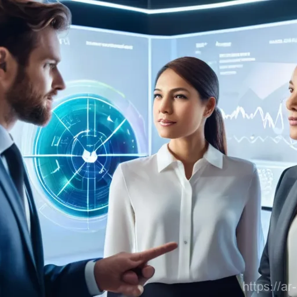 미디어 플래너와 광고 기술 플랫폼 - **Prompt:** A diverse team of modern media planning experts, both men and women, dressed in smart bu...