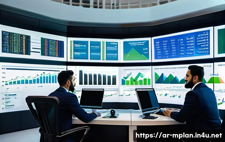 미디어 플래너의 KPI 설정 방법 - A modern digital marketing control room in a Middle Eastern office setting, featuring diverse Arab p...
